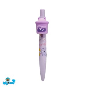 خودکار فشاری کیوت طرح گربه بنفش 8224